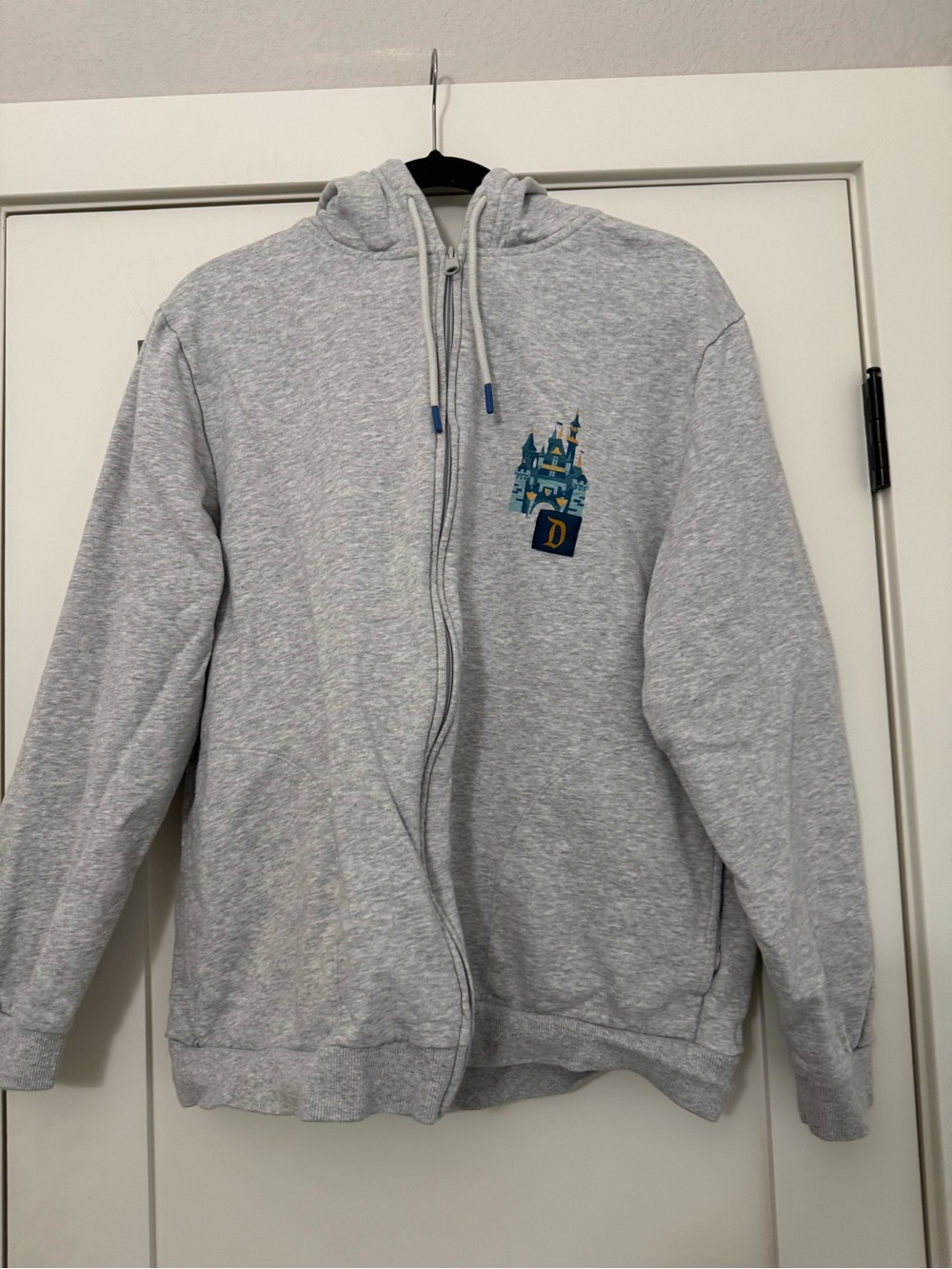 Light Gray Men's Zip-Up Hoodie Sweater with Castle Emblem